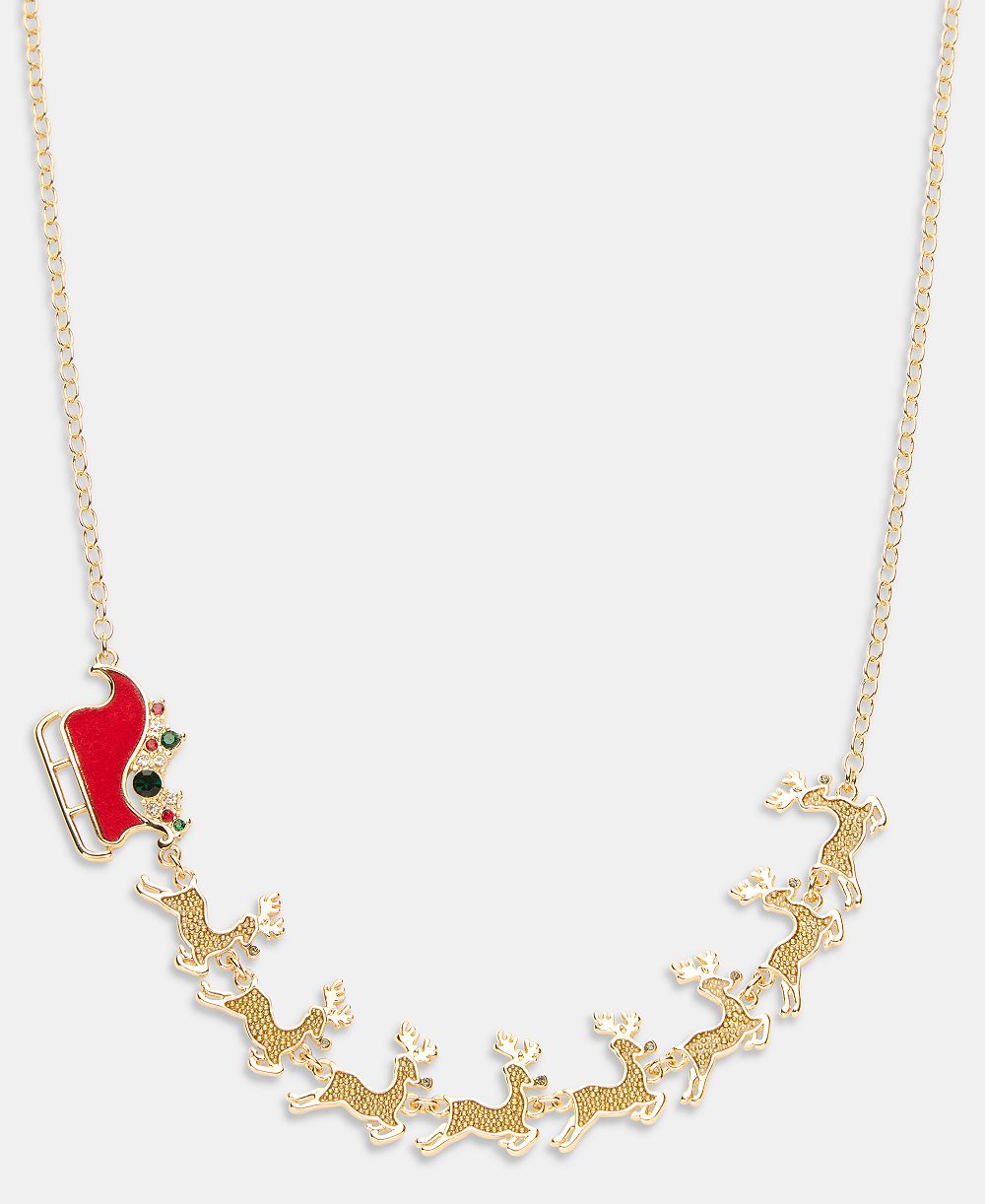 Колье Holiday Lane Gold-Tone Crystal Sleigh & Reindeer Frontal