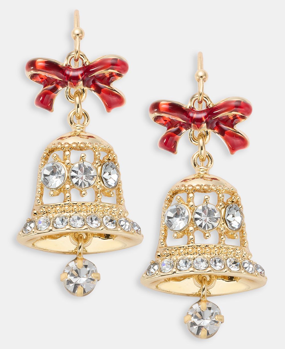 Серьги-подвески Gold-Tone Crystal Red Bow Drop