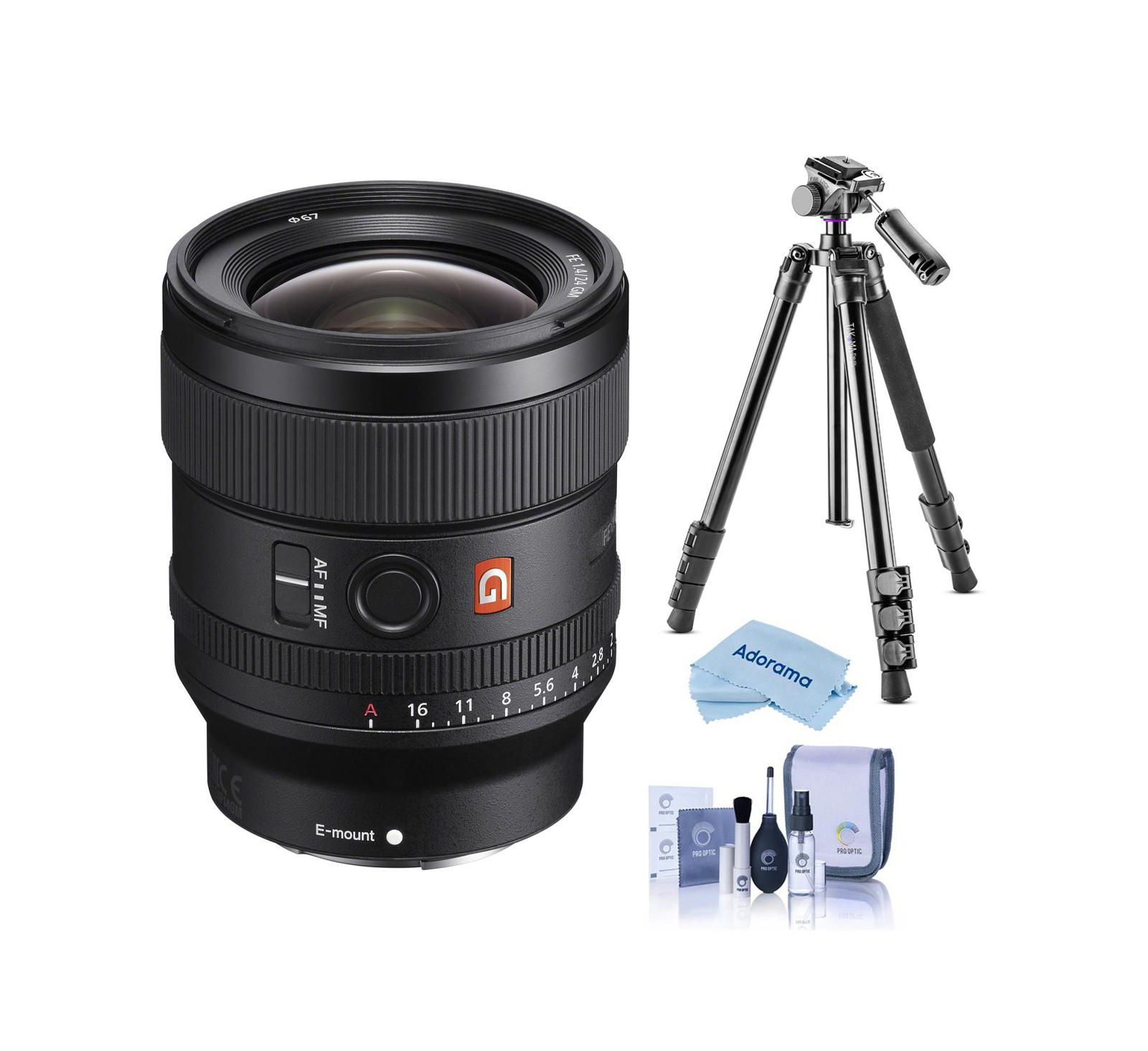 Sony FE 24mm f/1.4 GM объектив для Sony E, комплект с алюминиевым видеоштативом Takama 3-секционным с жидкостной головкой, набором для чистки и салфеткой