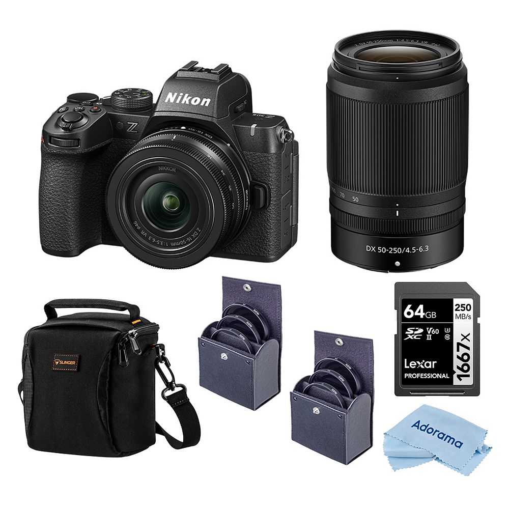 Зеркальная камера Nikon Z50II с объективами NIKKOR Z DX 16-50mm f/3.5-6.3 VR и Z DX 50-250mm f/4.5-6.3 VR, комплект с картой памяти 64GB, 46mm и 62mm