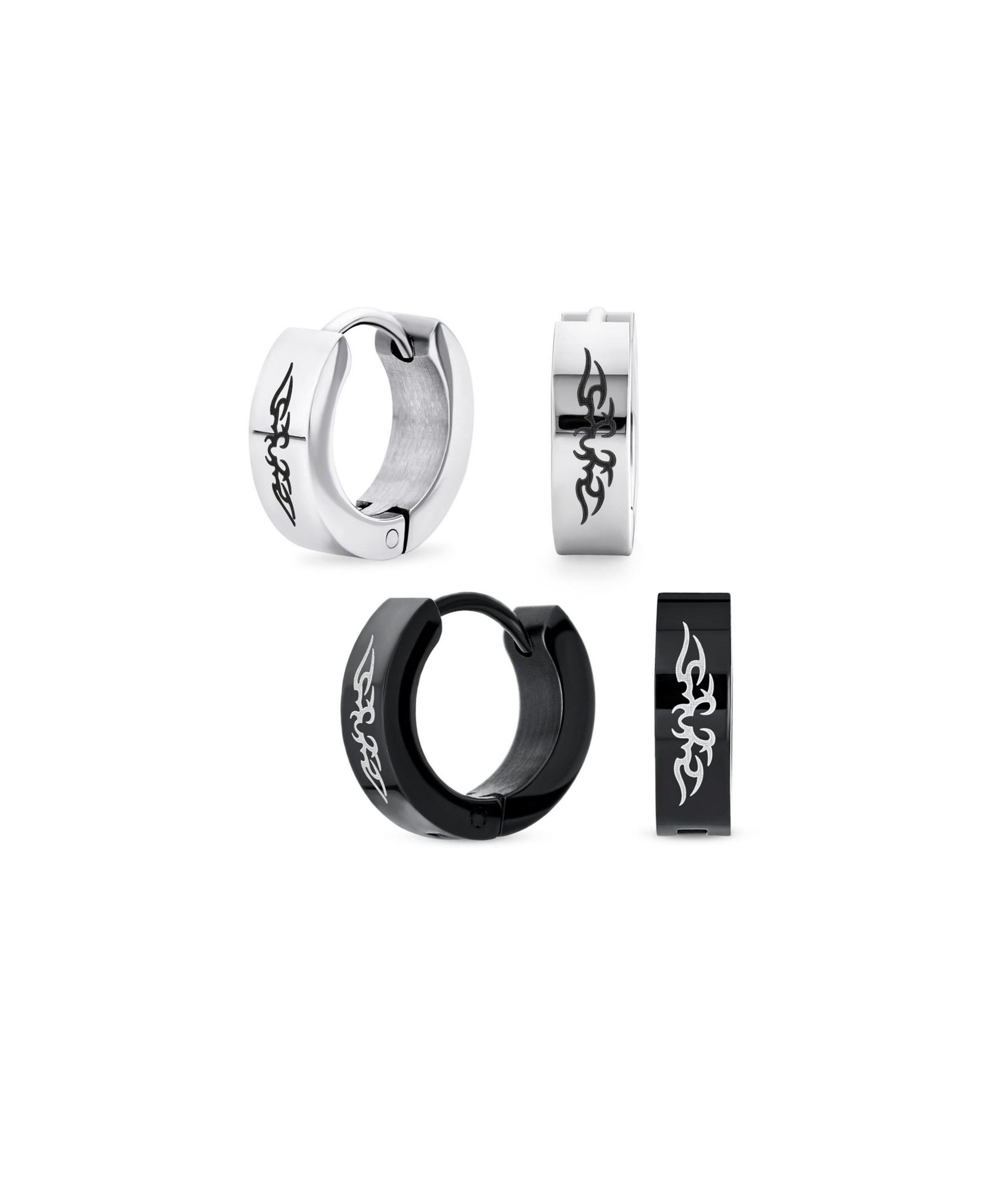 Bling Jewelry серьги-кольца Angel Wings Mini Hoop Huggie Black Silver Stainless Steel (2 шт)