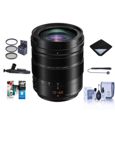 Panasonic LUMIX Professional 12-60mm Camera Lens, Leica DG Vario-ELMARIT, F2.8-4.0 ASPH, Power O.I.S, Mirrorless Micro Four Thirds (H-ES12060) Bundle