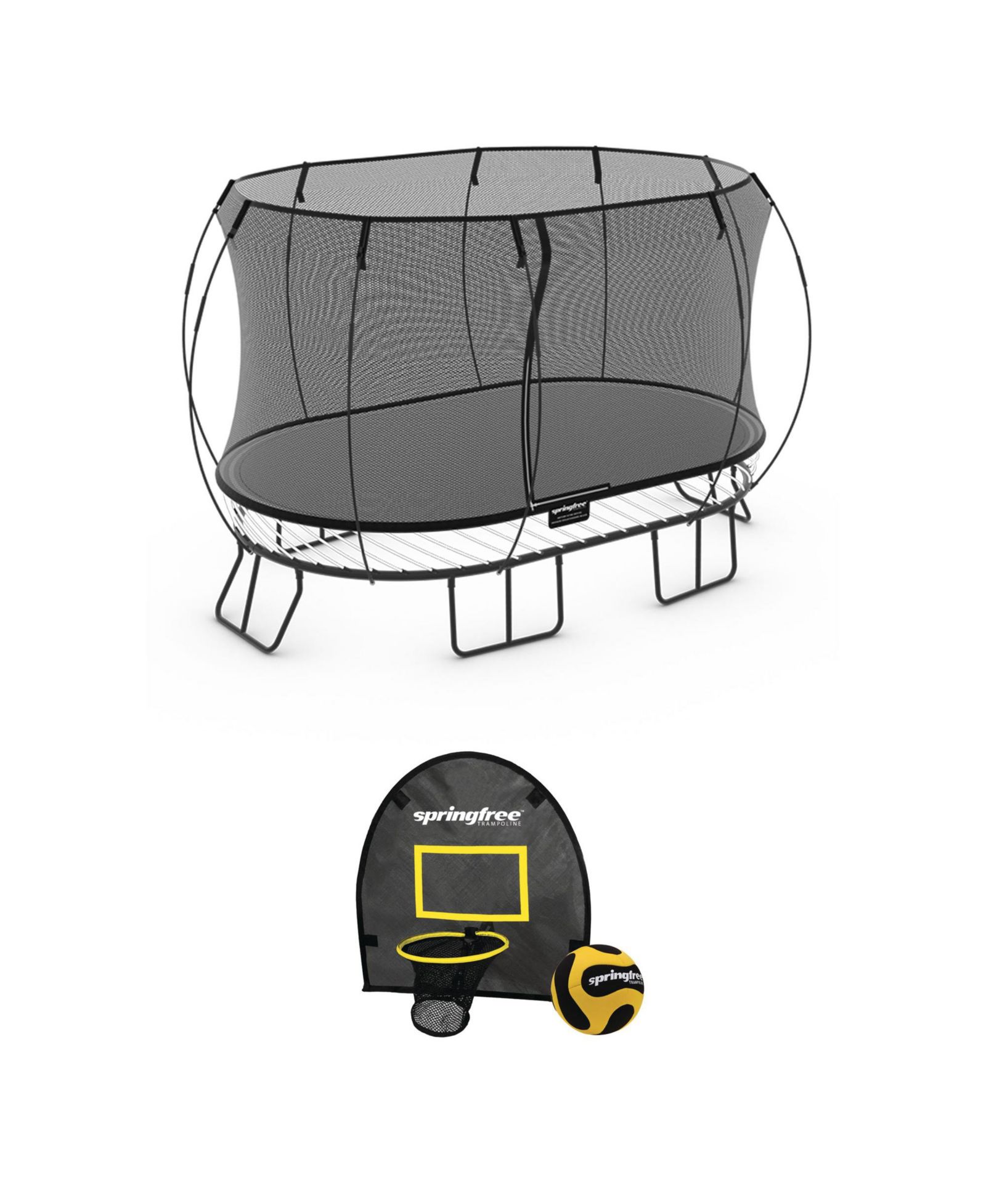 Springfree Trampoline Набор батут овальный 8 ft x 13 ft + FlexrHoop, с аксессуарами для баскетбольного кольца (баскетбольный мяч и насос включены)