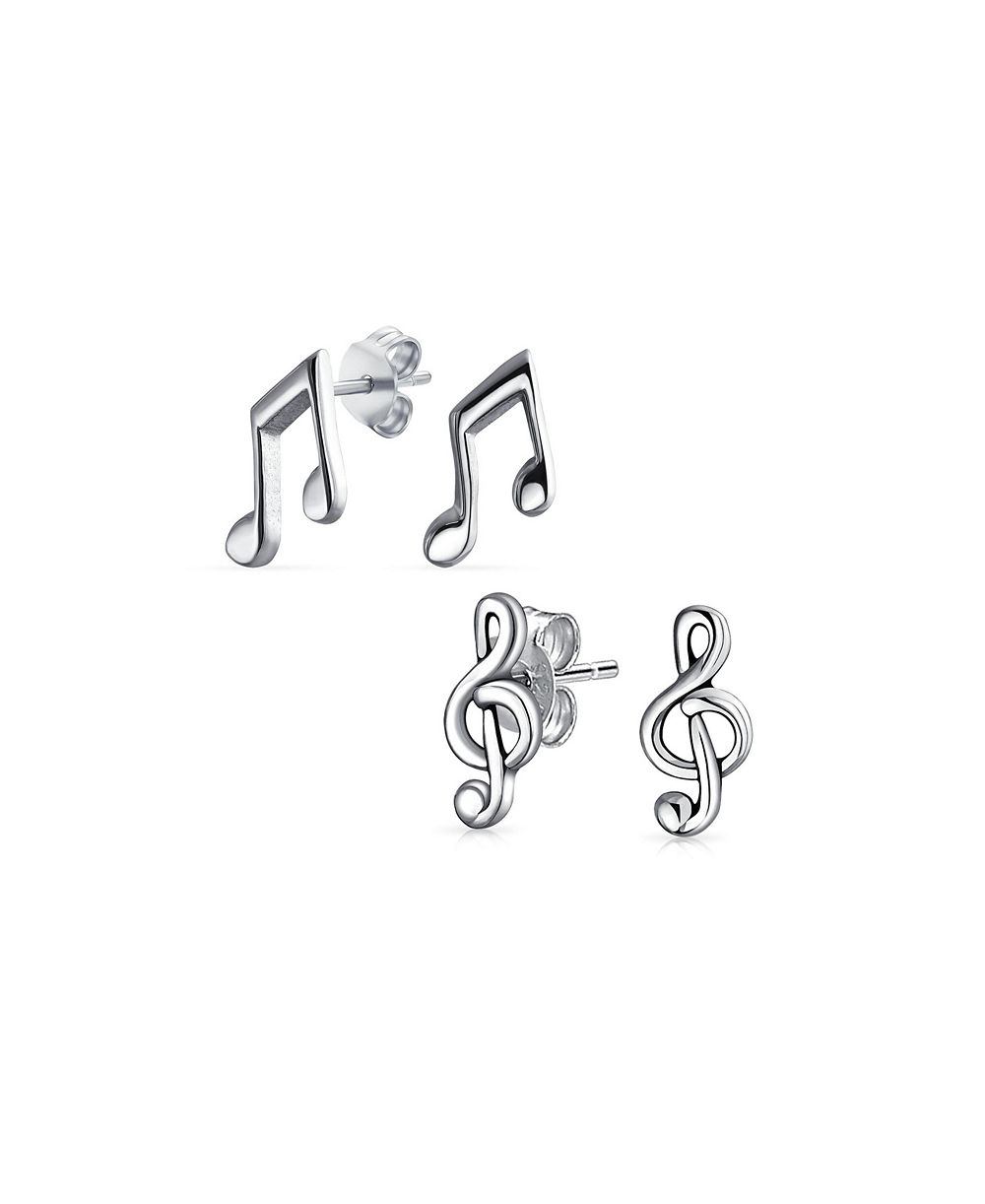 Bling Jewelry Tiny Treble Clef and Eight Music Note Stud Earrings Sterling Silver (2 Set)