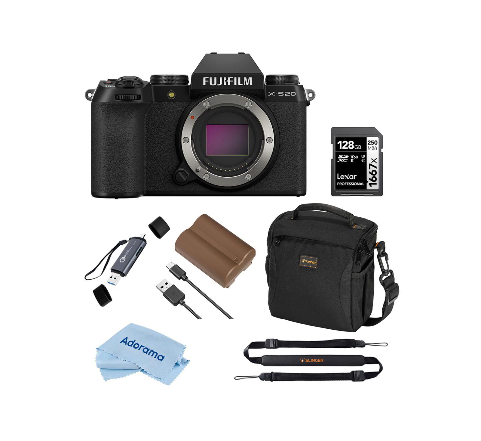 Fujifilm X-S20 Mirrorless Camera, Black, Bundle with Essentials Kit