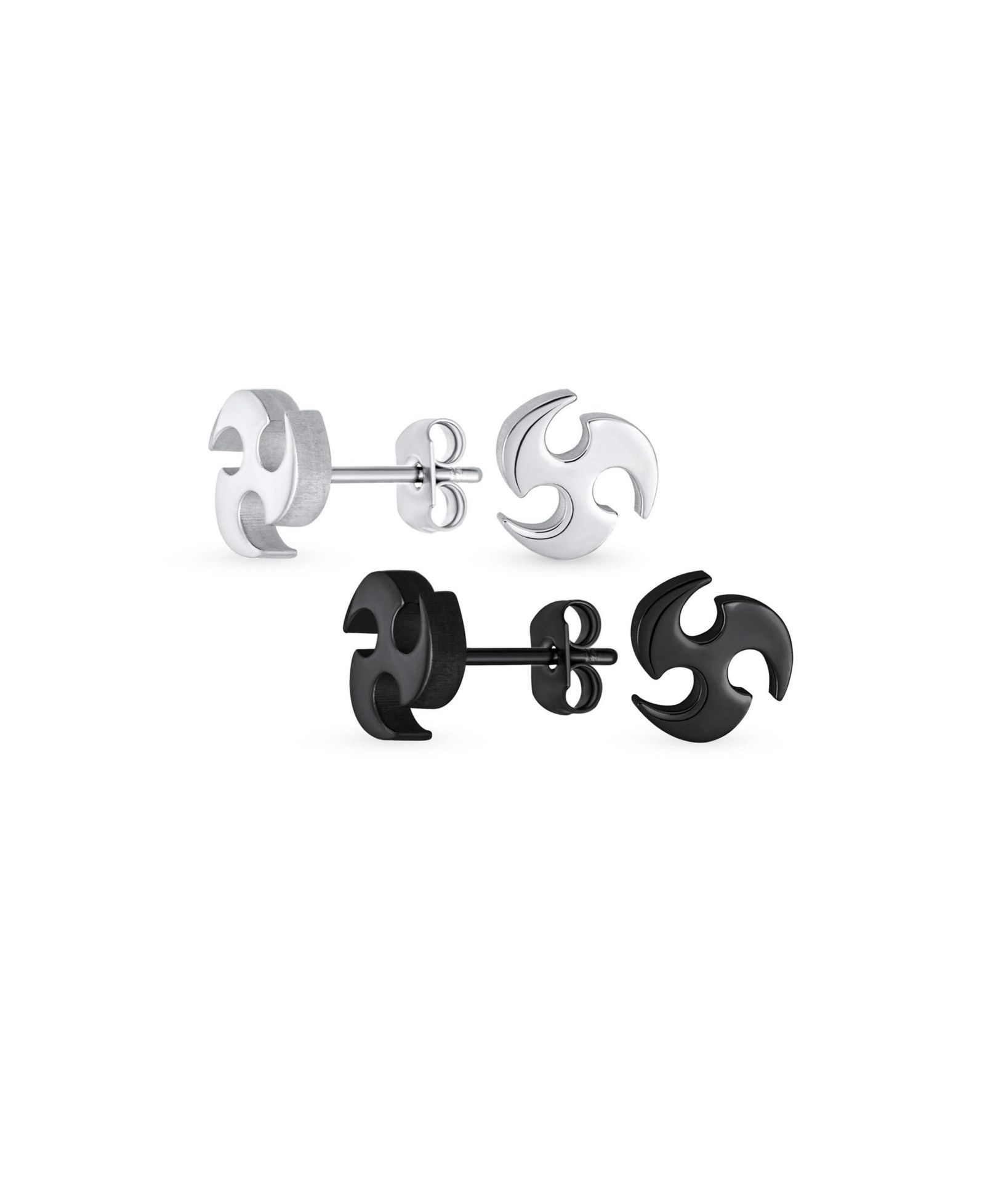 Bling Jewelry набор из 2 пар сережек Star Swirl, сталь с черным покрытием 7.5MM