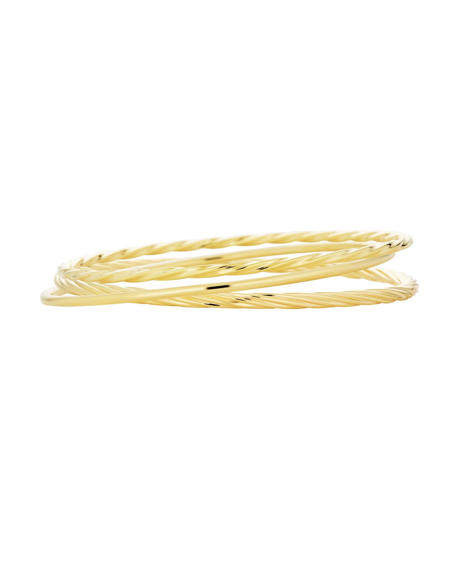 Bling Jewelry Elegant Thin Twist Stacking Bangle Bracelet Yellow Gold Plated (Set of 3)