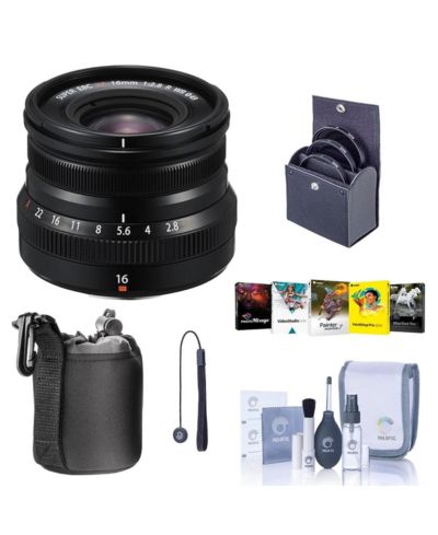 Объектив Fujifilm XF 16mm f/2.8 R WR, черный, комплект с набором фильтров ProOptic 49mm, чехлом для объектива, набором для чистки, шнурком для крышки объектива и набором программного обеспечения для ПК