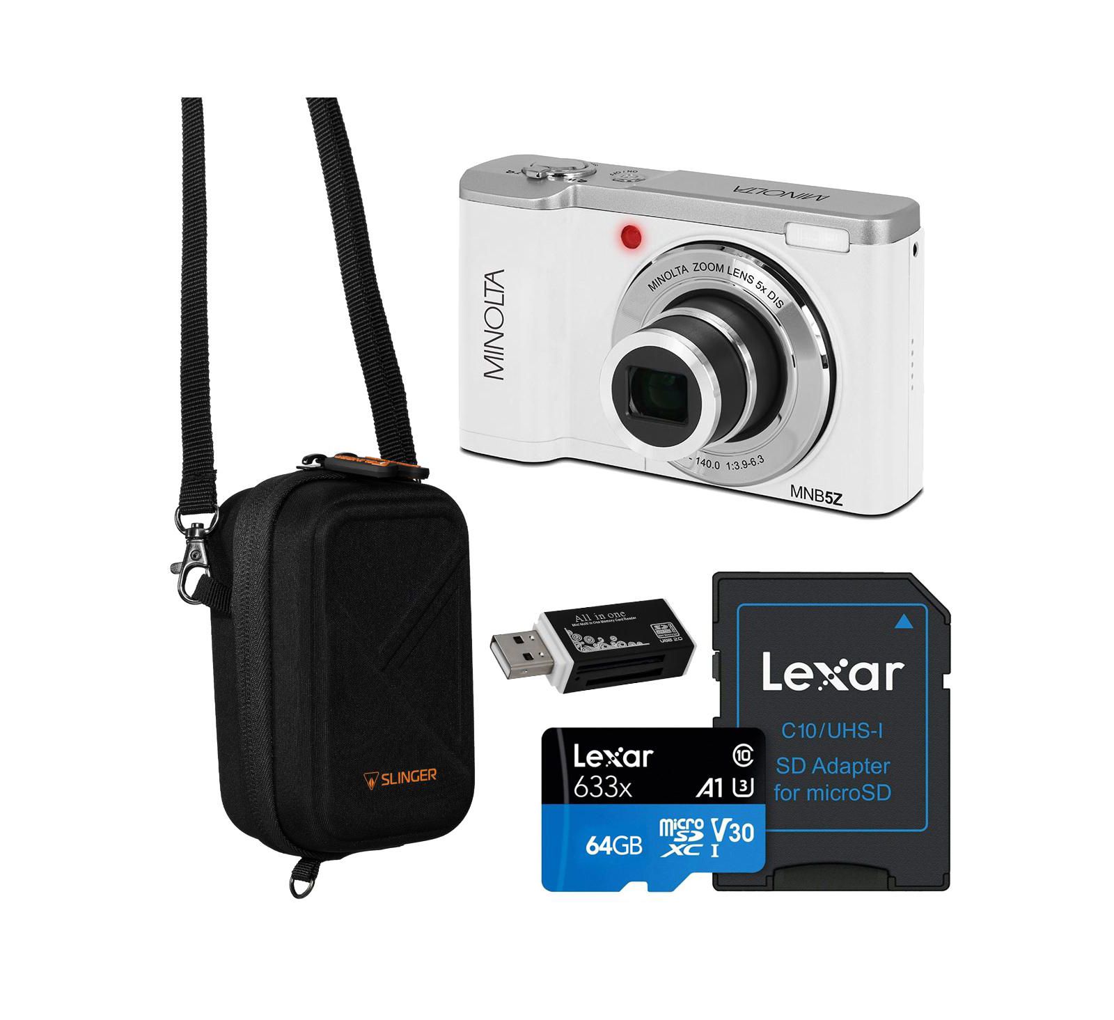 Minolta MNB5Z 56MP 5K UHD 2.8" LCD Screen Camera, White, w/Case  64GB Card