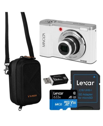 Цифровая камера Minolta MNB5Z 56MP 5K Ultra HD 2.8" LCD, белая, комплект с чехлом, 64GB картой памяти и картридером