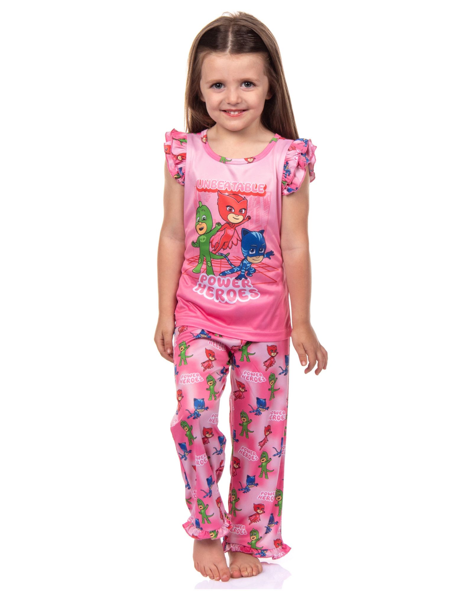 PJ Masks Little Girls Gekko Catboy Power Heroes Ruffle 2-Piece Pajama Set Sleepwear