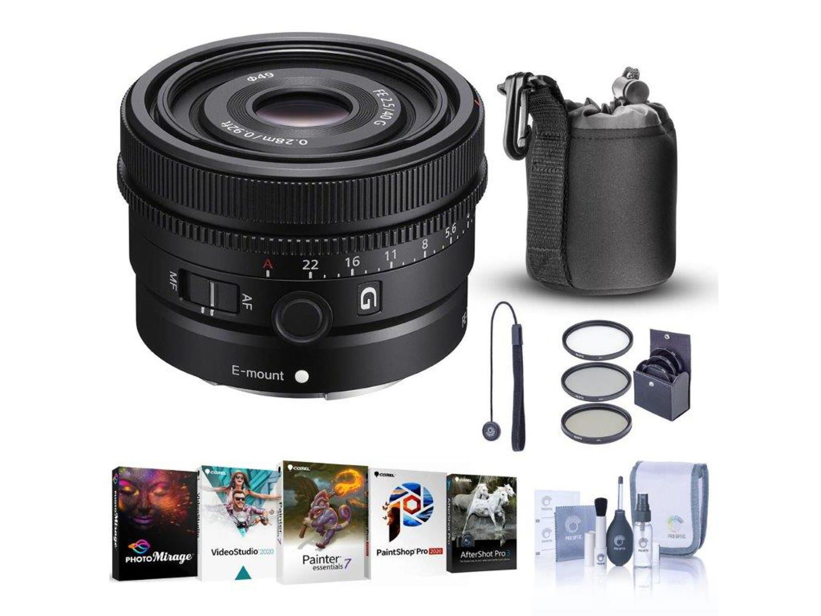 Sony FE 40mm f/2.5 G Compact Fast-Autofocus Lens and Accessories, 6-Piece Bundle for Sony E-Mount Cameras
