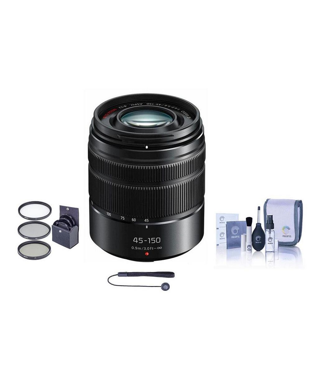 Panasonic LUMIX G Vario 45-150mm f/4.0-5.6 асферический объектив для Micro Four Thirds, матовый черный, комплект с фильтром 52mm, набором для чистки и крышкой объектива