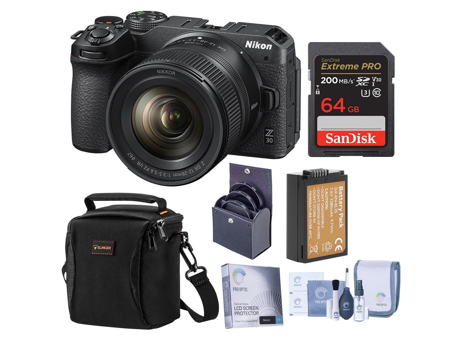 Nikon Z 30 Mirrorless Camera with NIKKOR Z DX 12-28mm f/3.5-5.6 PZ VR Lens, Bundle with 64GB Memory Card, Shoulder Bag, EN-EL25 Battery