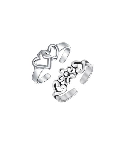 Кольцо для пальца на средний палец Bling Jewelry Romantic Flower and Interlocking Hearts.925 Sterling Silver (набор из 2 шт.)