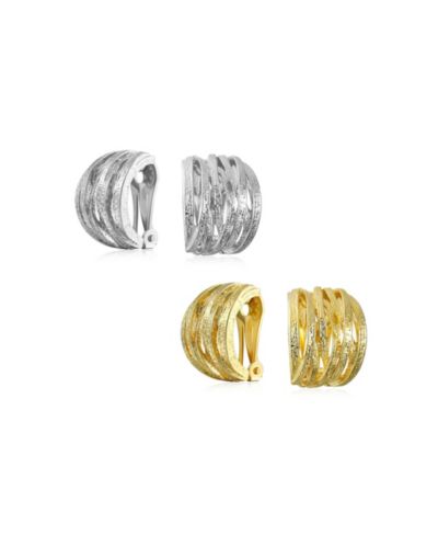 Bling Jewelry Criss Cross Basket Weave Clip On Earrings Matte Gold Silver Plated (2 Set)