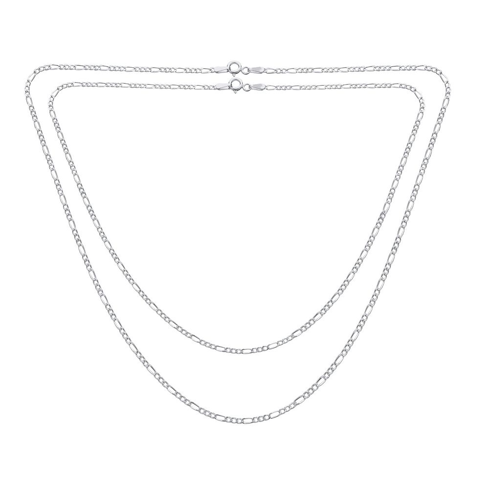 Bling Jewelry Two Thin 1.5MM Strong Solid Figaro Link Chain Necklace .925 Sterling Silver