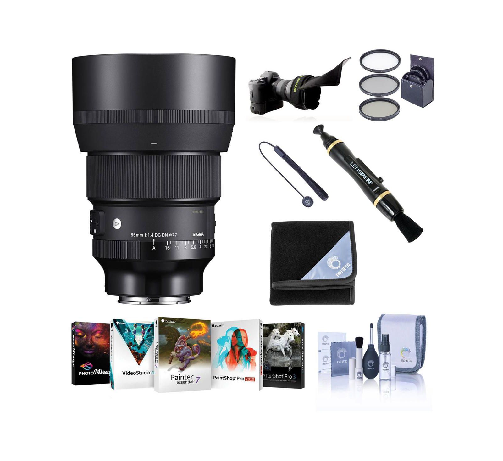 Sigma 85mm f/1.4 DG DN ART Lens for Sony E w/PC Software  Accessories Kit