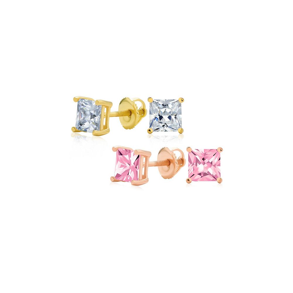 Серьги Bling Jewelry Classic Set из 2 пар с разноцветными квадратными CZ Cubic Zirconia, серебристо-черным напылением, 5MM