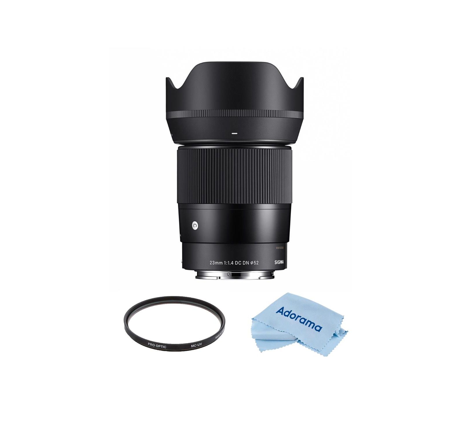 Объектив Sigma 23mm f/1.4 DC DN Contemporary для Sony E, комплект с многопросветленным UV-фильтром 52 мм и микрофиброй