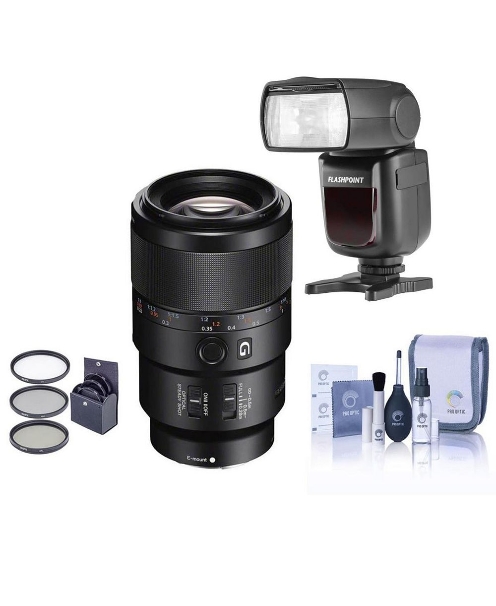 Sony Объектив FE 90mm f/2.8 Macro G OSS, комплект с Flashpoint Zoom Li-on R2 TTL On-Camera Flash Speedlight, набором фильтров 62mm и набором для чистки