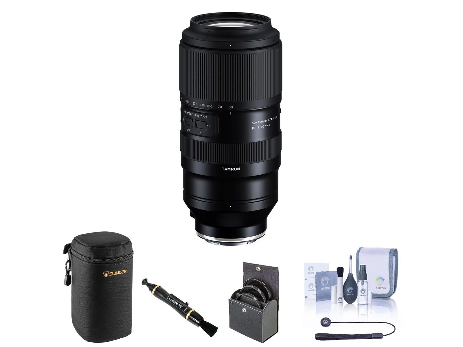 Объектив Tamron 50-400mm f/4.5-6.3 Di III VC VXD для Sony E с комплектом фильтров 67mm, чехлом, набором для чистки и держателем колпачка