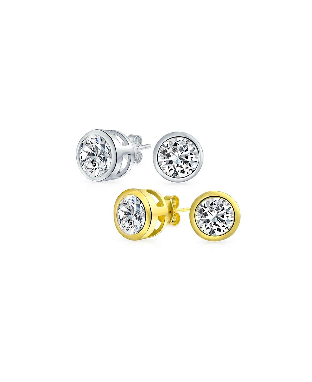 Серьги-гвоздики Bling Jewelry Bezel Set CZ Gold Plated.925 Sterling Silver