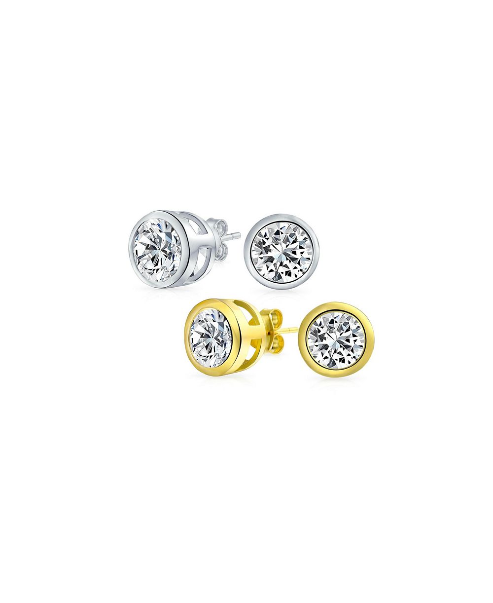 Bling Jewelry Набор из 2 пар серебряных серьг-гвоздик Martini с CZ, позолоченные