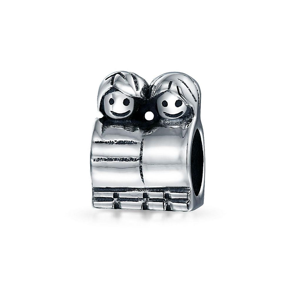 Bling Jewelry Brother Sister Friends Charm Bead Oxidized 925 Sterling Silver For Bracelet