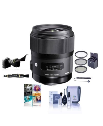 Объектив Sigma 35mm f/1.4 DG HSM ART для Nikon F, комплект с набором фильтров 67mm, блендой Flex Lens Shade, набором для чистки, очистителем, шнурком для колпачка и набором ПО PC