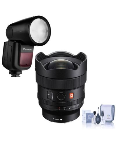 Объектив Sony FE 14mm f/1.8 GM Prime Lens с комплектом вспышки и набором для чистки