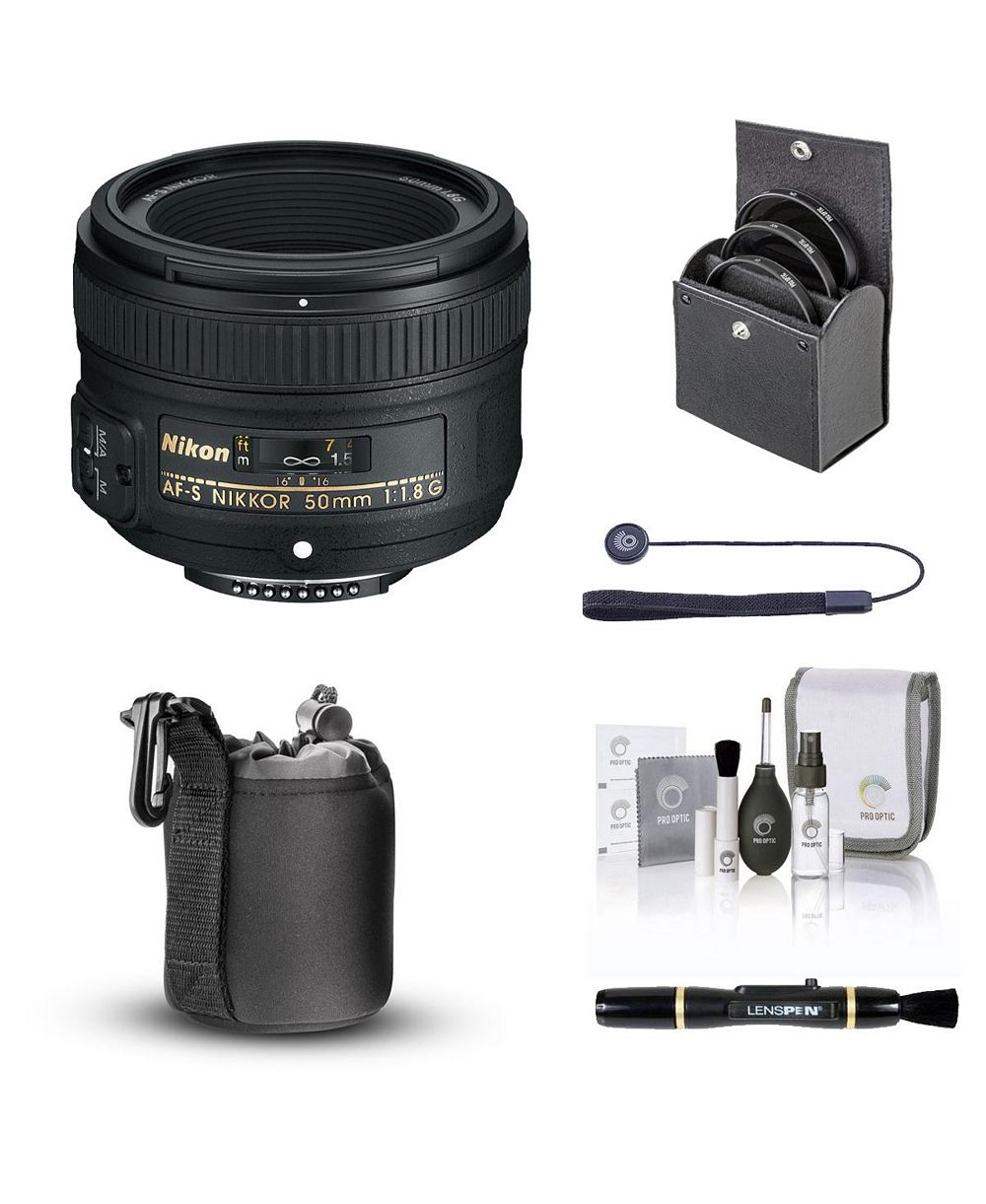 Nikon объектив 50mm f/1.8G AF-S NIKKOR, комплект с набором фильтров ProOptic 58mm, чехлом для объектива, средством для чистки, набором для чистки, шнурком для крышки объектива