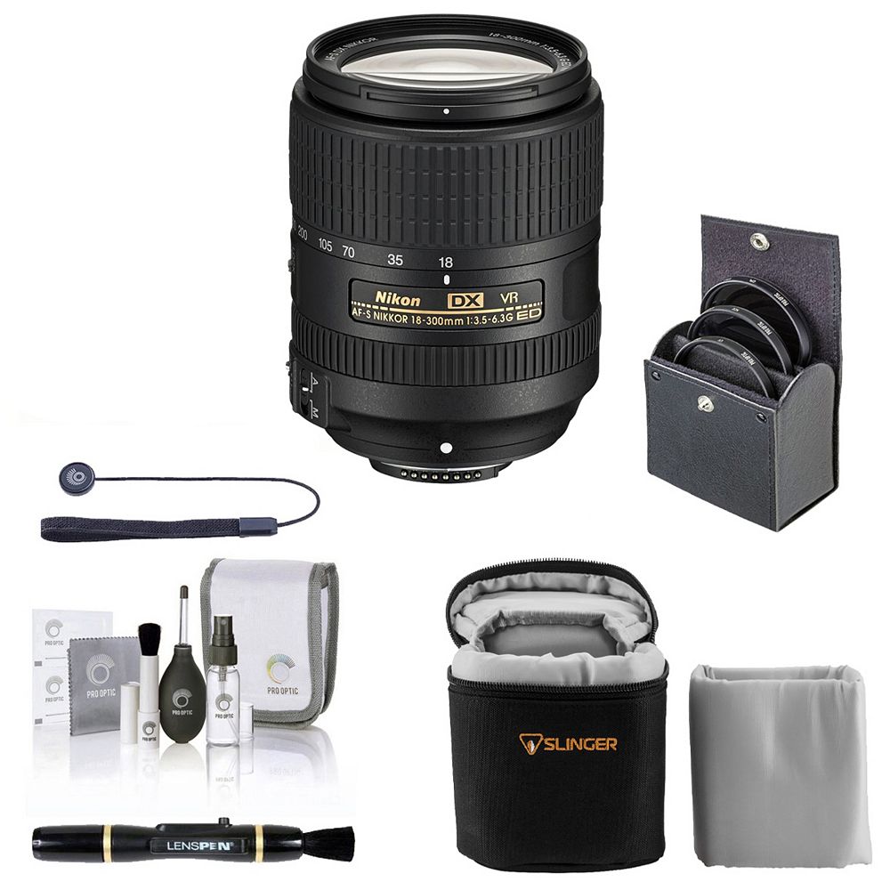 Nikon объектив 18-300mm f/3.5-6.3G ED IF AF-S DX NIKKOR VR, комплект с фильтром ProOptic 67 мм, мягким чехлом, средством для чистки объектива, набором для чистки и колпачком