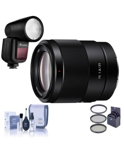 Sony FE 35mm f/1.8 объектив для Sony E, комплект с фотовспышкой Flashpoint Zoom Li-on X R2 TTL, набором фильтров 55mm и набором для чистки