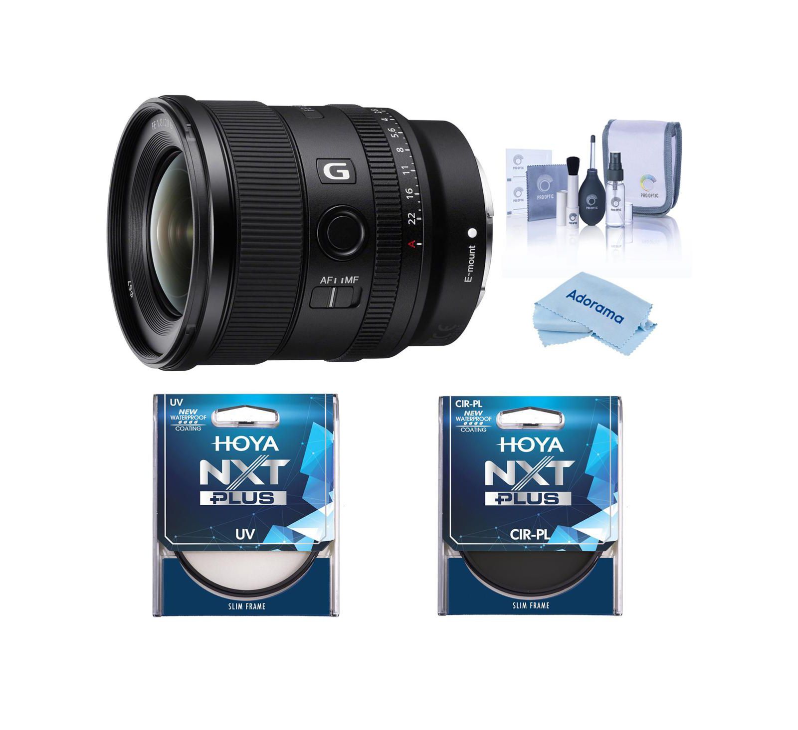 Sony FE 20mm f/1.8 G объектив для Sony E, комплект с фильтром Hoya NXT Plus 67mm UV+CPL, набором для чистки и салфеткой