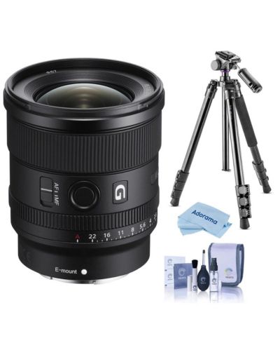 Объектив Sony FE 20mm f/1.8 G для Sony E, комплект с алюминиевым видеоштативом Takama 3-Section с жидкостной головкой, набором для чистки и салфеткой