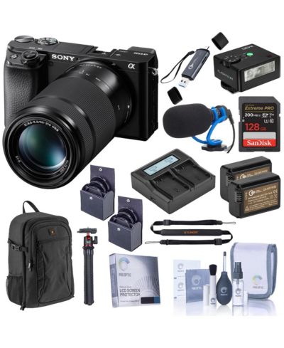 Sony Alpha a6100 Camera w/16-50mm  55-210mm Lens, w/128GB Card, Mini Flash