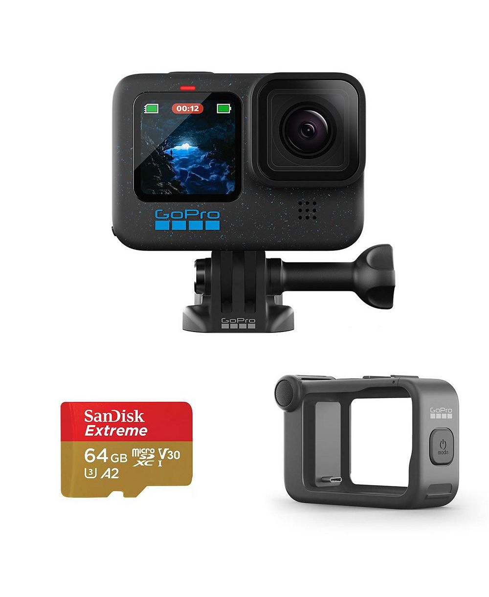 GoPro HERO12 Black Camera Bundle: Waterproof Action Cam with Go Pro Media Mod and 64GB Micro SD for Ultimate Content Creation