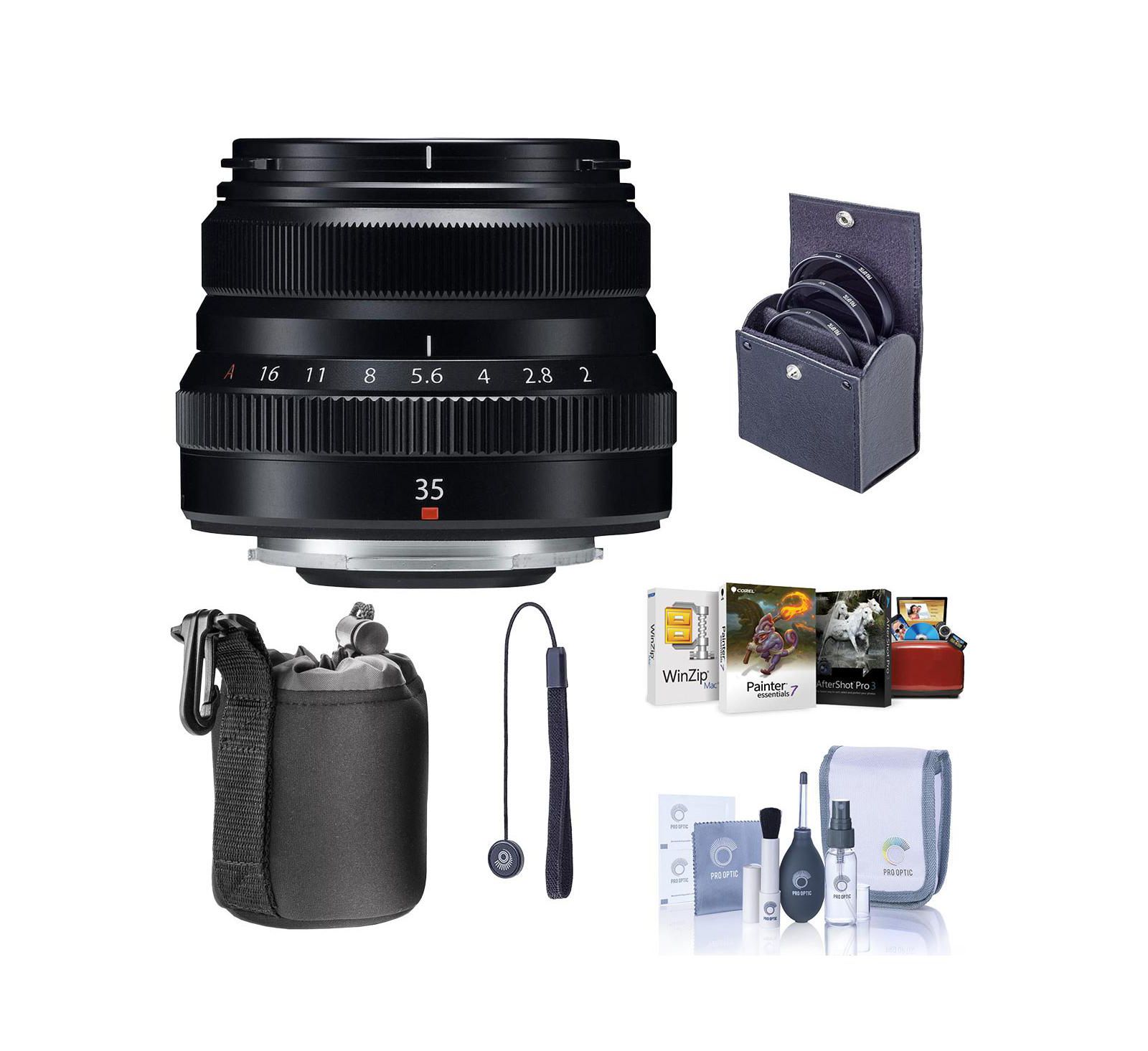 Fujifilm XF 35mm f/2 R WR Lens, Black, w/43mm Filter Kit, Mac Software,Case