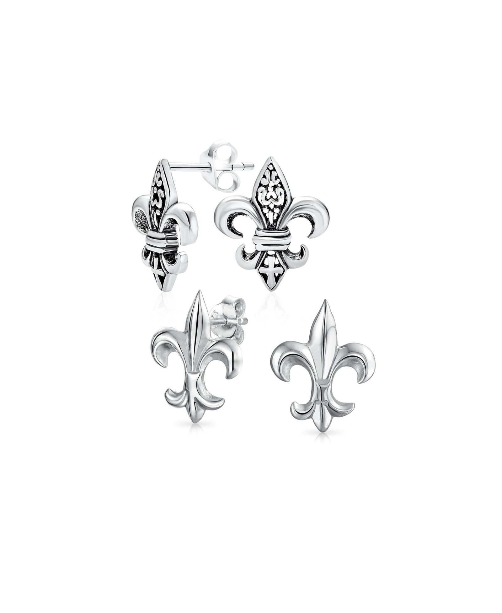 Bling Jewelry Symbolic Lily Flower Fleur De Lis Stud Earrings .925 Sterling Silver 2 Set