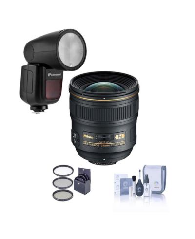 Nikon 24mm f/1.4G AF-S ED NIKKOR Lens - Bundle with Flashpoint Zoom Li-on X R2 TTL On-Camera Round    Flash Speedlight, 77mm Filter Kit