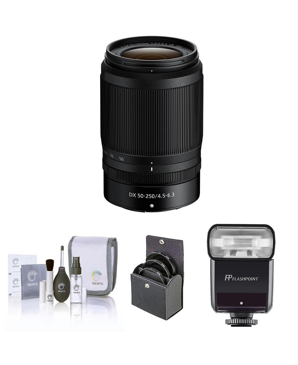 Nikon NIKKOR Z DX 50-250mm f/4.5-6.3 VR Lens, Bundle with Flashpoint Zoom-Mini TTL R2 Flash, ProOptic 62mm Filter Kit, Cleaning Kit