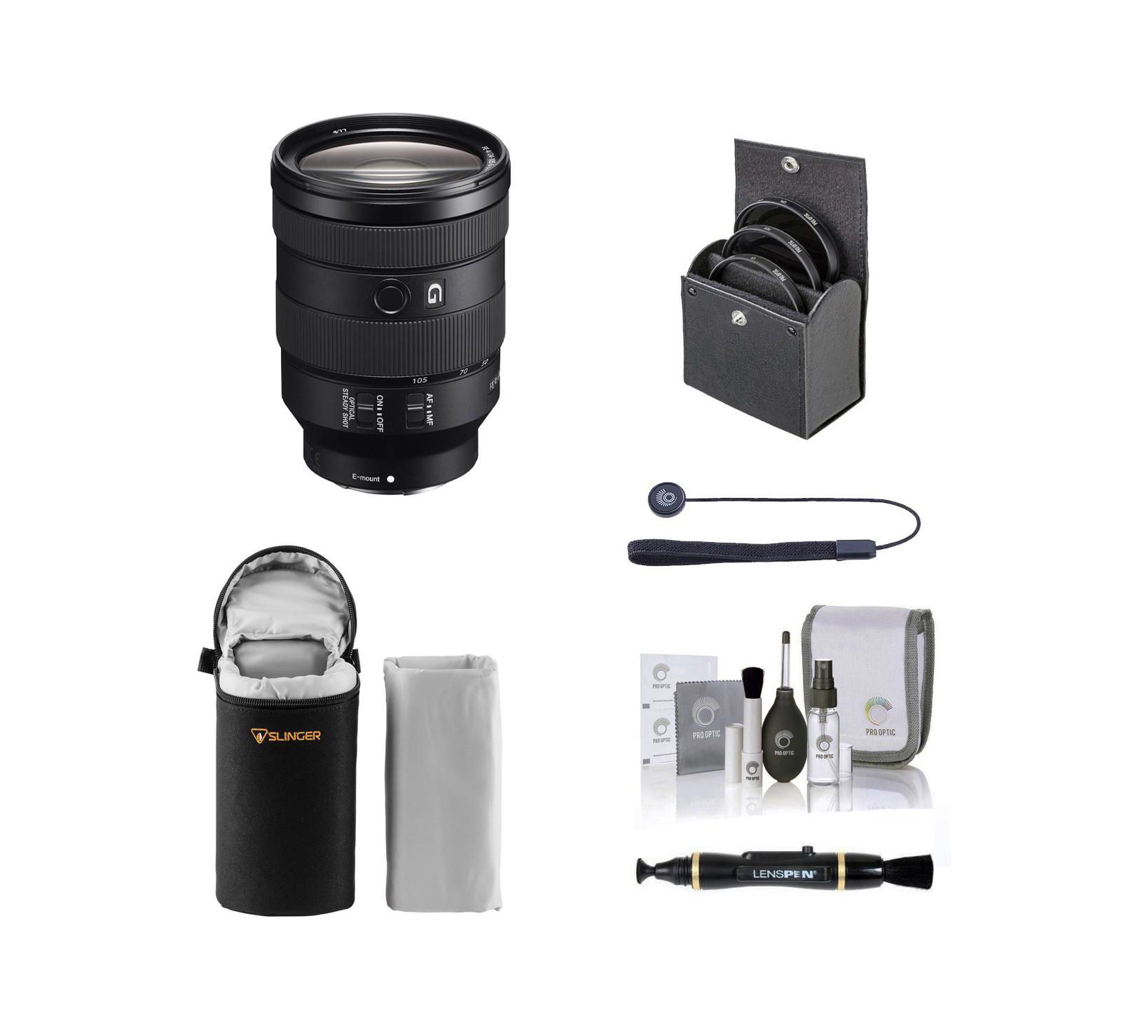 Sony объектив FE 24-105mm f/4 G OSS для Sony E, комплект с фильтром ProOptic 77mm, чехлом и набором для чистки