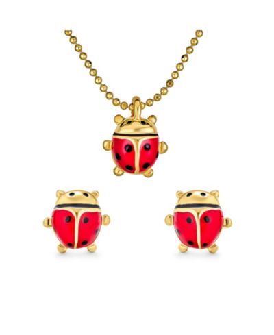 Набор из кулона и сережек Bling Jewelry с эмалевым божьей коровкой