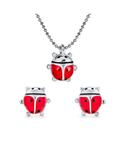 Набор из кулона и сережек Bling Jewelry с эмалевым божьей коровкой