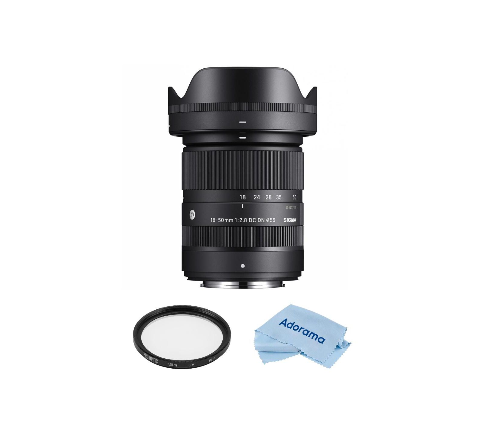 Объектив Sigma 18-50mm f/2.8 DC DN Contemporary для Fujifilm X с фильтром 55mm Multi Coated UV Slim и салфеткой из микрофибры