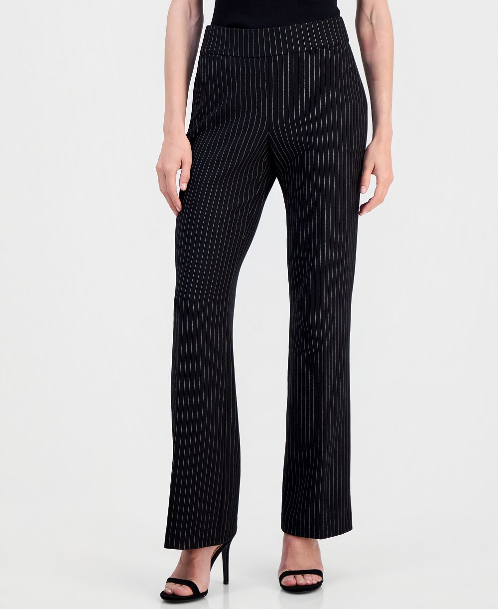 Anne Klein Women's Pinstriped Mid Rise Pull-On Pants