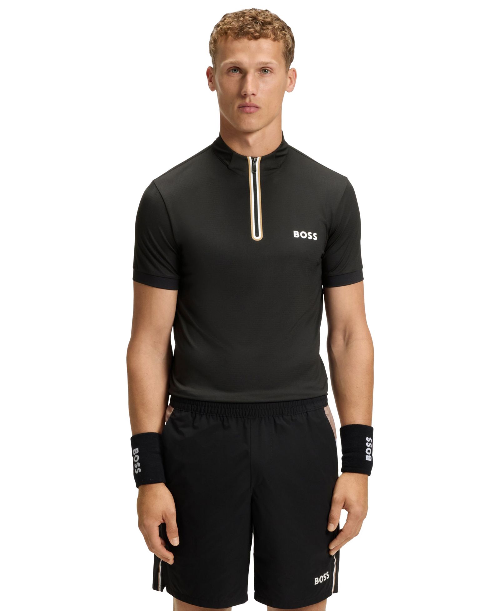 Мужская футболка BOSS by Hugo Boss Stretch-Mesh Jersey Zip-Neck