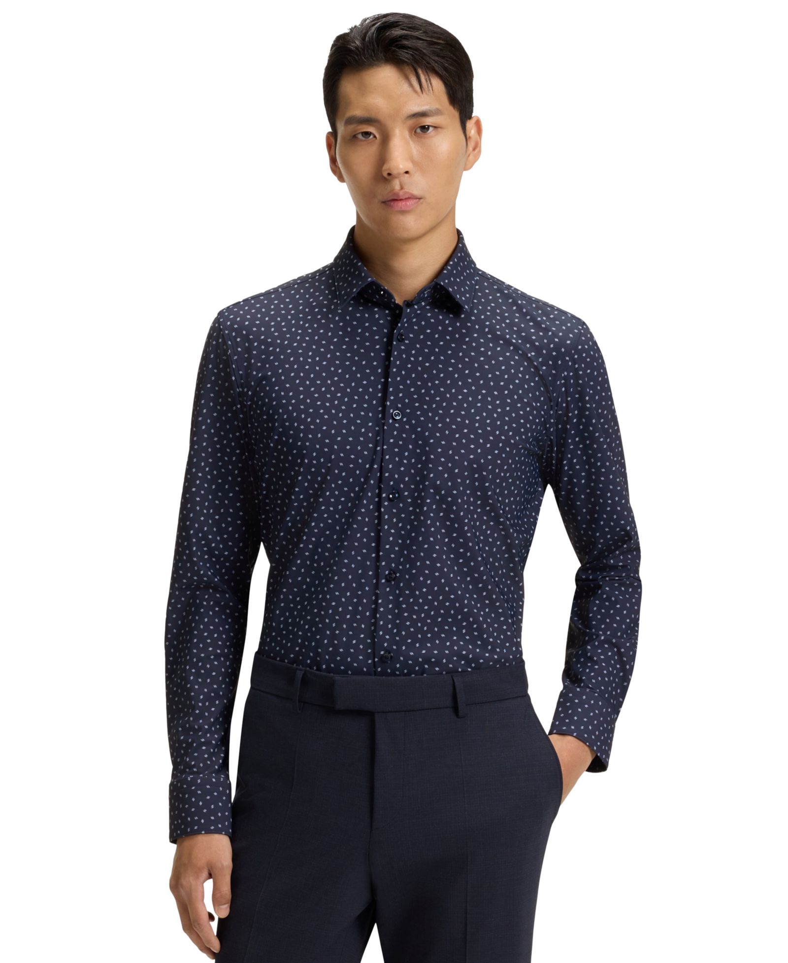 BOSS by Hugo Boss Мужская классическая рубашка Slim-Fit Performance Jersey