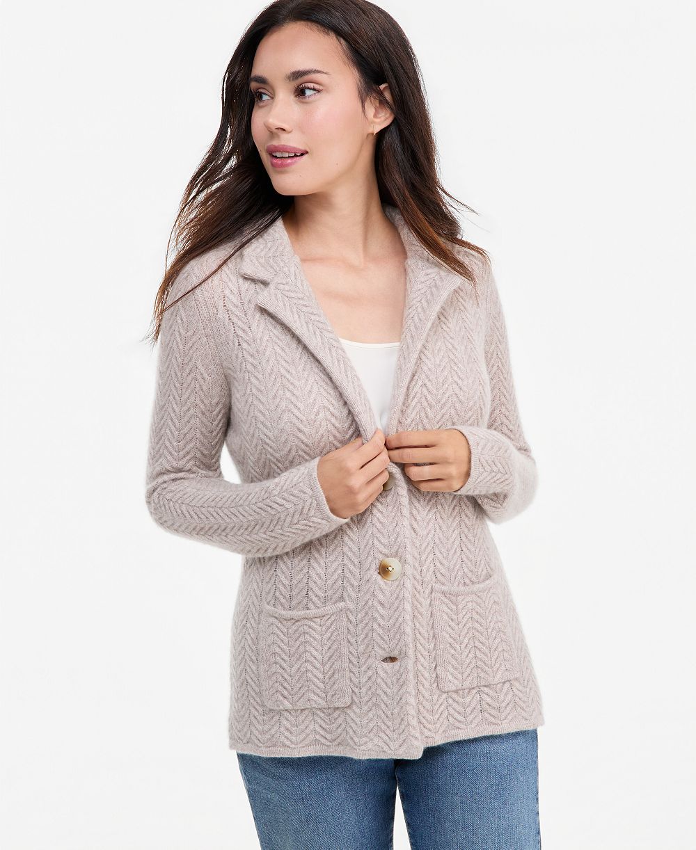 Charter Club Petite Herringbone-Stitch Button-Front Cashmere Jacket, Exclusively at Macy's